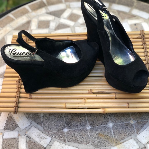 Gucci black suede leather wedges size 37 - Picture 3 of 4